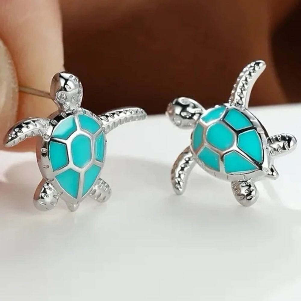 ✨🆕✨ Beautiful Sea Turtle 🌊 🐢 Silver Plated Earrings With Blue Opal Stone ✨